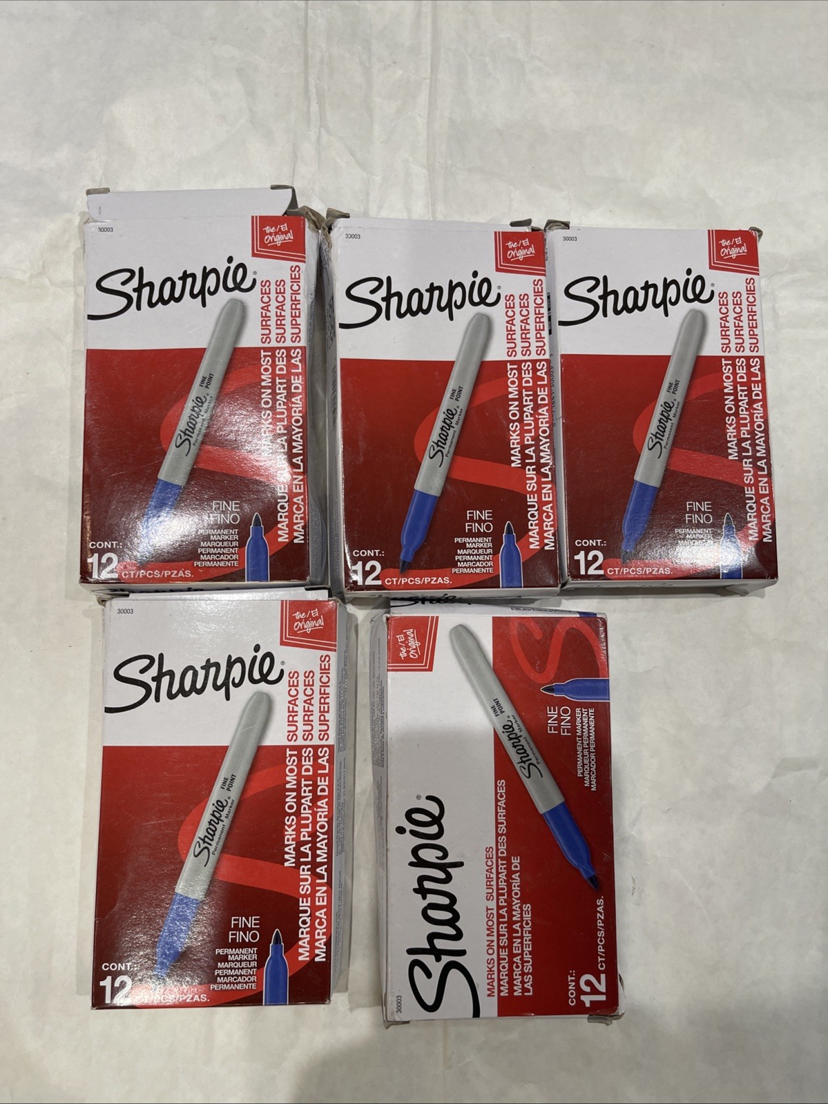 Qty 60 ea (5 Boxes of 12) Sharpie 30003 Fine Point Permanent