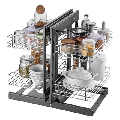 Min 15''W Opening Blind Corner Pull Out Organizer, 2 Tier 4 Shelf Kitchen Cabinet
