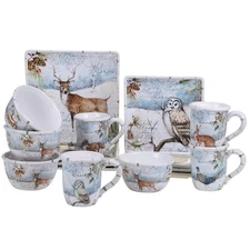 Dinnerware Set - Winter's Snowbound Holiday Ceramic - 16-Piece - (Service for 4)