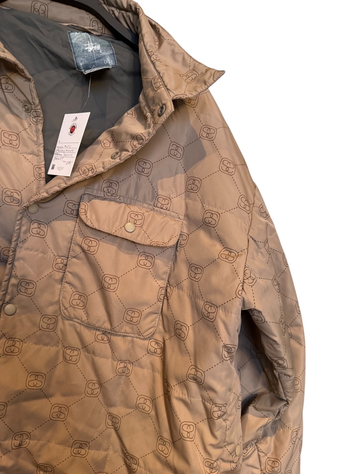 Vintage 1990s Stussy Mono Button Down Puffer Jacket XL thumbnail 3