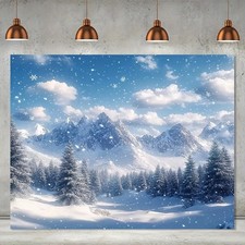 1pc Winter Wonderland Backdrop - Snow-Covered Mountains, Pine Trees  Falling Sn
