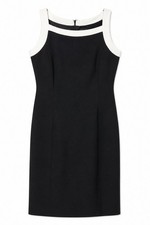 Vintage 90s Casual Corner Black White Sheath Dress Size 8 Sleeveless Minimalist