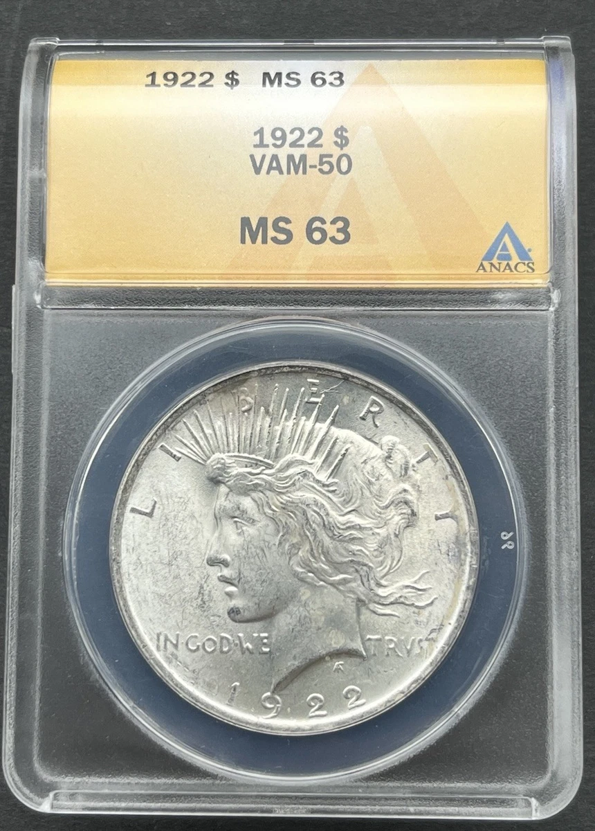 1922 Year Grade MS 63 ANACS Certified Peace Dollars (1921-1935
