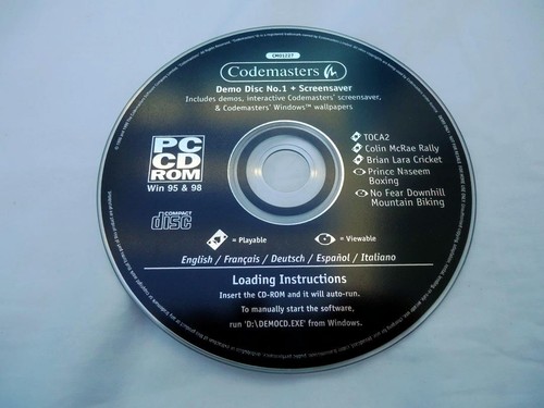 UNPLAYED PC CD ROM CODEMASTERS SHOWCASE DEMO DISC No. 1 + SCREENSAVER 1997/8/9 - Picture 2 of 7