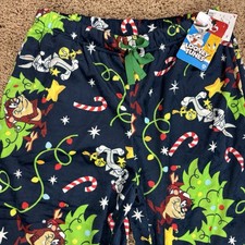 Looney Tunes Xmas Pajama Sleep Pants SO SOFT Sz M Bugs Bunny Tasmanian Pockets