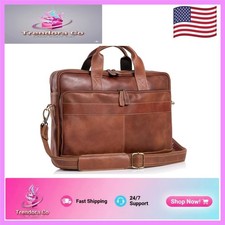 16-Inch Water Buffalo Leather Briefcase - Durable Messenger Bag with