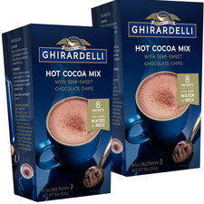  2 GHIRARDELLI Hot Cocoa Mix With Semi-Sweet Chocolate Chips 8-Packets BB 12/26
