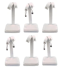 N'ice Packaging 6 Pieces - White Faux Leather Earring Tree Display 4.25H Fan-...