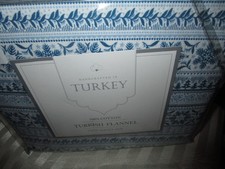 NEW TURKISH BLUE WHITE FLANNEL TWIN 3 PIECE SHEET SET