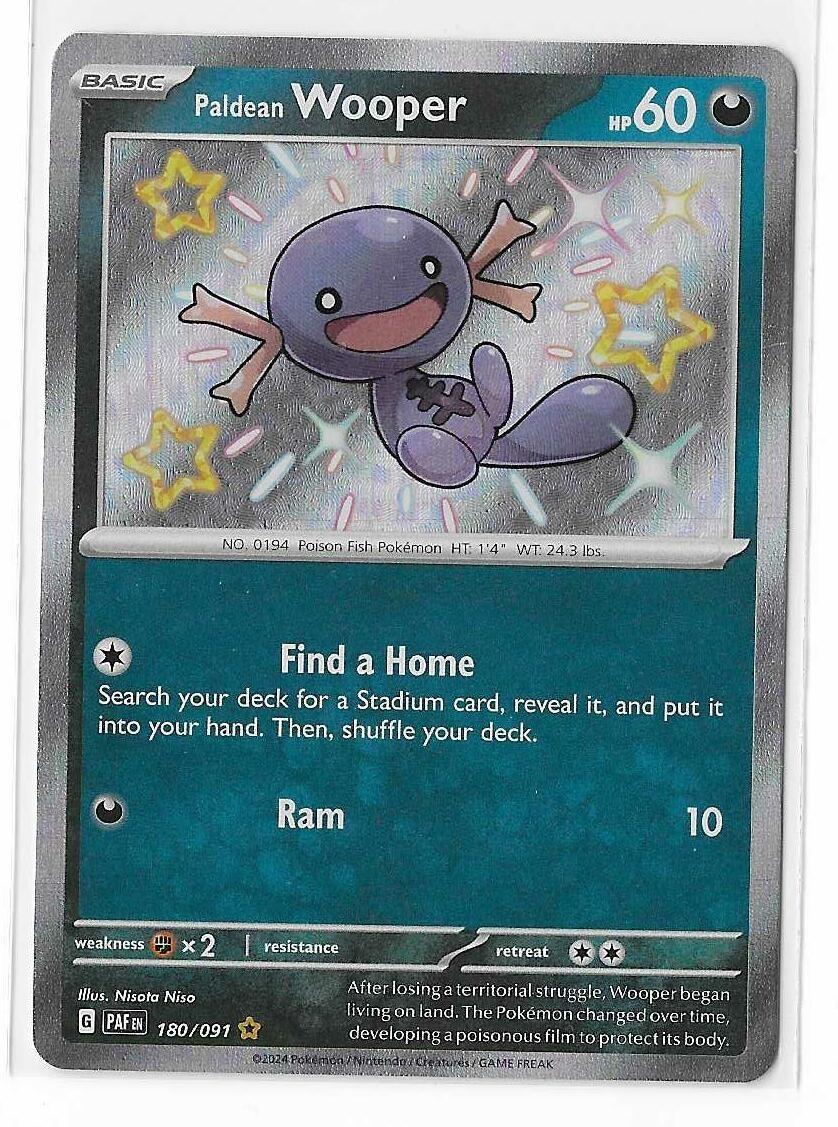Paldean Wooper 180/091 Paldean Fates Shiny Rare Pokemon TCG Card NM