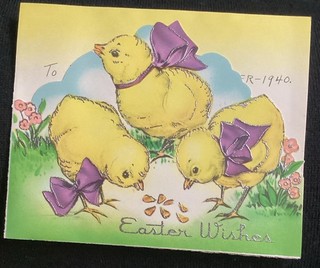 Vintage 1940s Easter greeting card yellow chicks great color! Antique