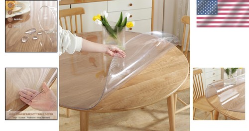 Durable 42-Inch Round Table Protector - Easy Clean Clear Vinyl Pad for Furniture - Picture 2 of 8