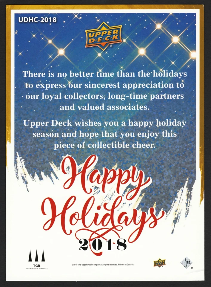 Tiger Woods 2018 Upper Deck Oversized Holiday Card Dealer Exclusive #UDHC-2018 - Image 2 of 2