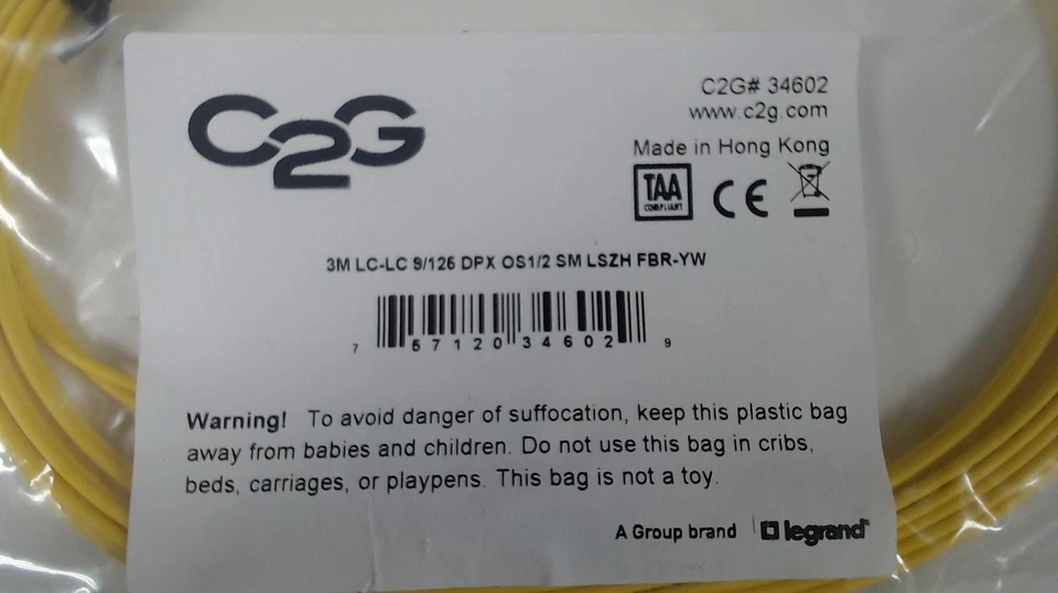 Set of 4 - C2G 3M LC-LC 9/125 DPX OS1/2 SM LSZH Fiber Optic Cable - Image 3 of 3