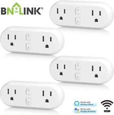 HBN 4-Pack Smart Plug Dual Socket Plugs Works with Alexa & Google Home Assistant