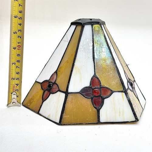 Stained Glass Lamp Shade Hexagonal Floral Pattern Leaded Panel - Picture 5 of 5