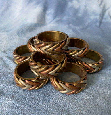 Vintage Woven Brass Metal Napkin Rings, 9 Ring Set, Wedding Dining Brunch