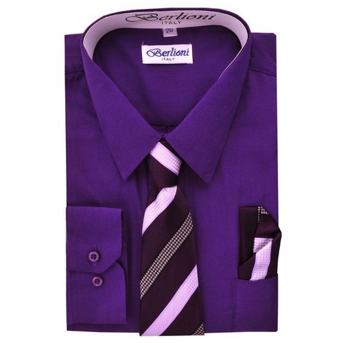Pre-Owned Boys Long Sleeve Kids Dress Shirt Set With Tie & Hanky - Picture 5 of 13
