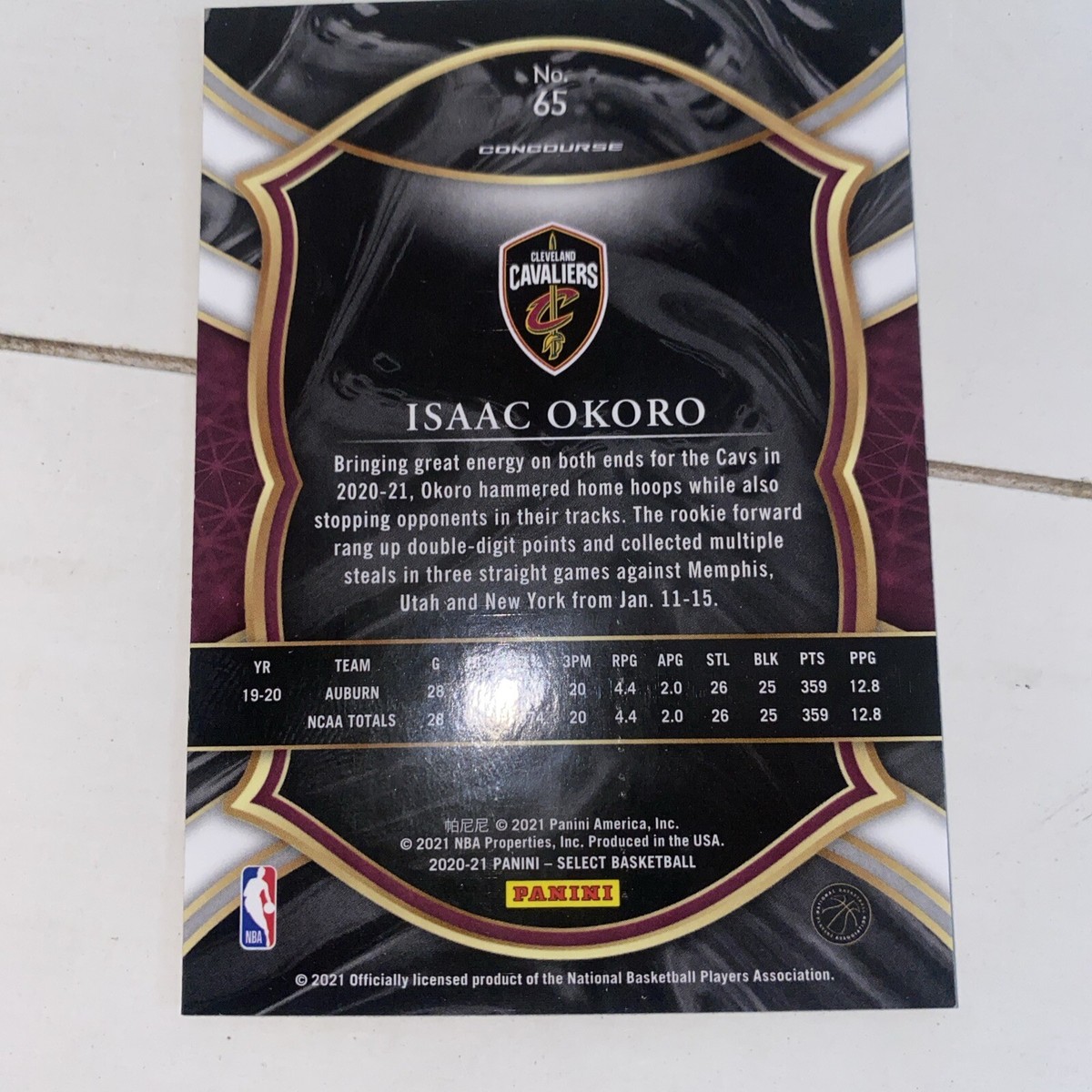 2020-21 Panini Select Isaac Okoro RC Rookie Blue #65