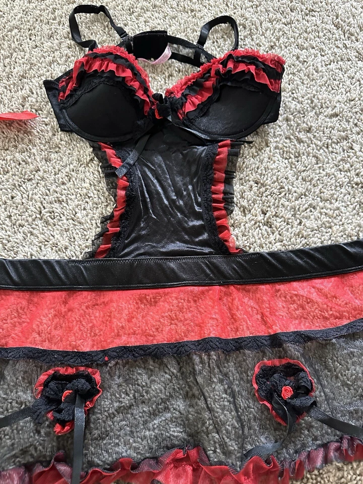 Native Intimates сердце детали красный/черный белье фартук бант платье размер 36B сетки - Изображение 3 из 4