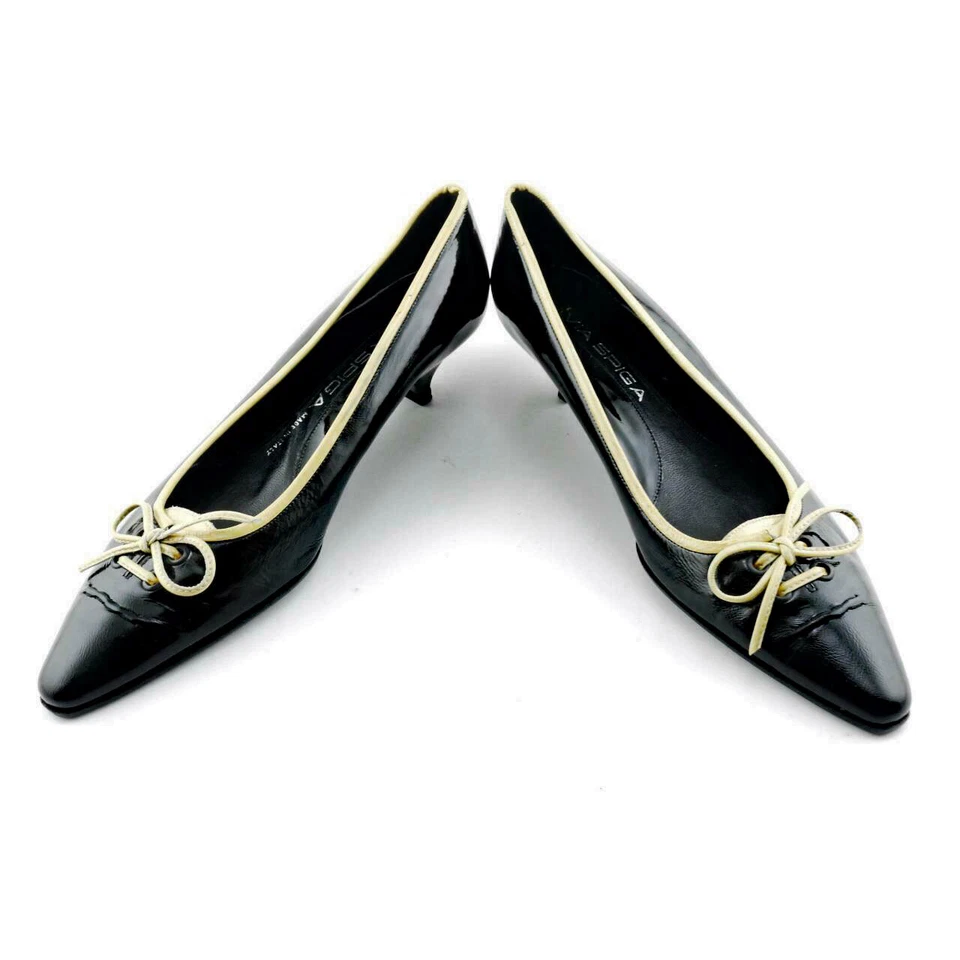 Zapatos de salón usados 2x charol negro VIA SPIGA de tacón bajo con lazo 7,5 M ITALIA Foto 4 de 4