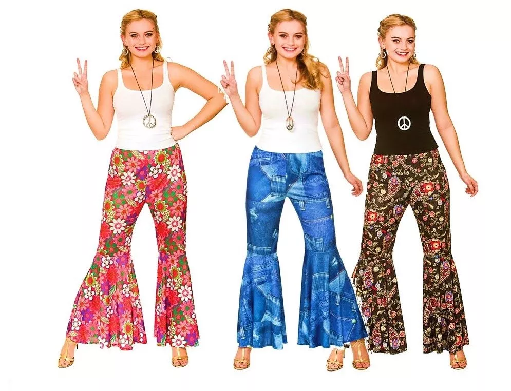 Ladies HIPPIE FLARES BELL BOTTOM Pants 60s Flared Trousers Hippy Funky  Groovy