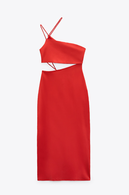 ZARA Red Asymmetric Cut Out Midi Dress Size L Bloggers Holiday Sexy Ref  5039/699 | eBay