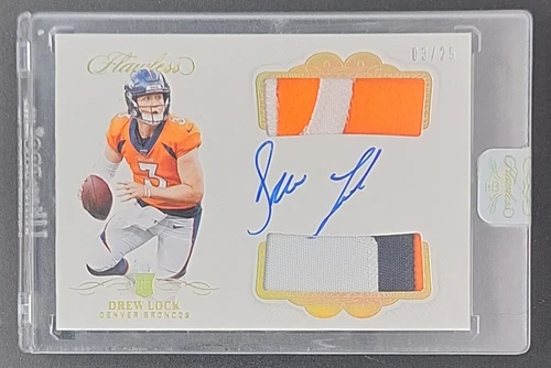 2019 Panini Flawless Football Drew Lock Rookie Dual Patch Auto Jersey #3/25 RC
