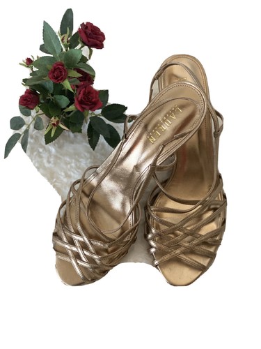 Lauren Ralph Lauren Mujer Oro Sandalias De Tacón Puntera Abierta Con Tiras  Talla 11b | eBay