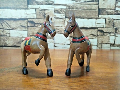 Pairs Wooden Horses Wood Carved Statue Figurine Home Decor Gift Collectible 4" H - Picture 9 of 11