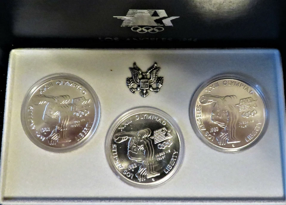1983 Olympic Collector Set P-D-S mints UNC-MS Silver Dollars w/OGP * FREE Ship * - Image 2 of 2