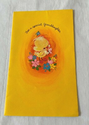 Vintage Used 70s American Greetings Easter Greeting Card Little Yellow Chick