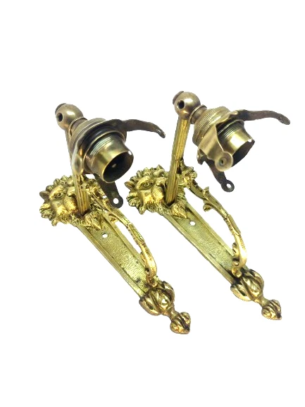 Paire d’Appliques Tête de Lion Rugissant – Laiton/Bronze Doré – Art DéCO - Photo 2/4