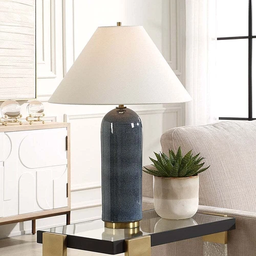 NEW 28" MAYETTA TABLE LAMP CRAFTED FROM BLUE GLAZE CERAMIC UTTERMOST 30474 - Picture 2 of 5