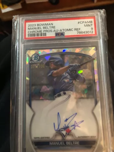 2023 Bowman Chrome Prospect #CPAMB Manuel Beltre ATOMIC REFRACTOR AUTO - PSA 9