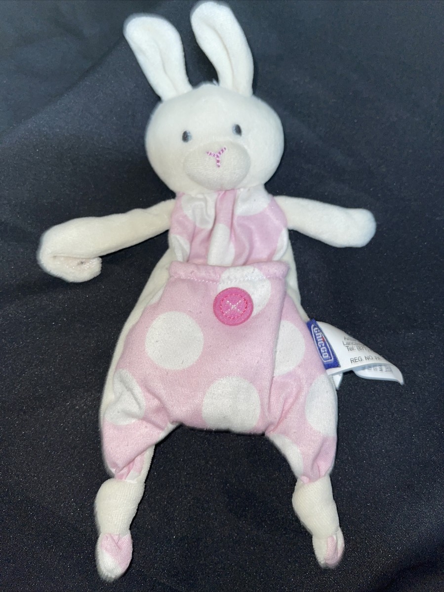 Chicco Pocket Friend Plush Pink Dot Bunny Rabbit Pacifier Holder Binky  Lovey *9*