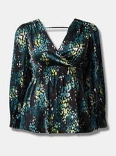 Torrid Satin Surplice Tie Cut Out Back Blouse Multi 1 1X 14 16 #E65511