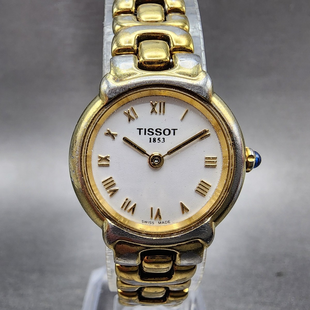Tissot Watch Women 23mm White Dial Gold Tone Date Round 6327 New