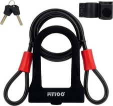 FITTOO Bike U Lock with Cable 150cm Extra Long Steel Wire Bicycle D Lock Keys
