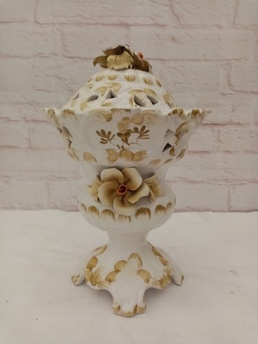 Capodimonte Francesco Ceramiczna urna Wazon Pokrywa Kwiatowy Włochy Biały Multi Ornament