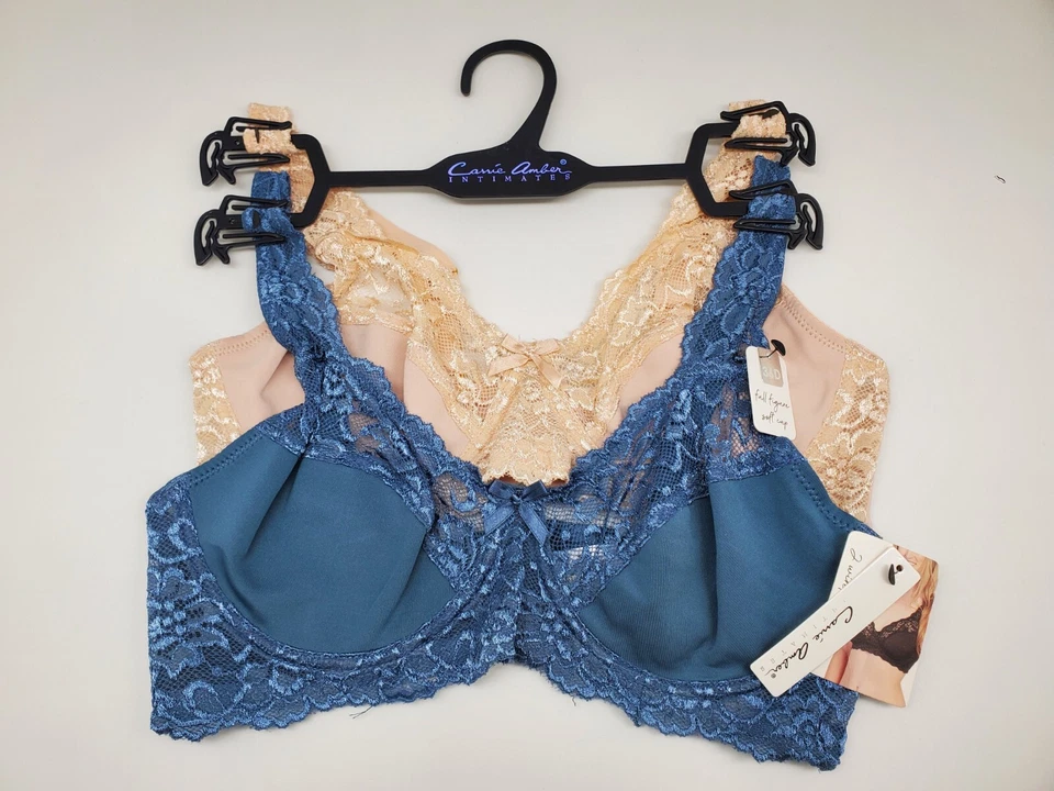 2 Pack Carrie Amber Lace Soft Cup Underwire Bra Beige & Blue Women's 38D 42D - Image 2 of 4