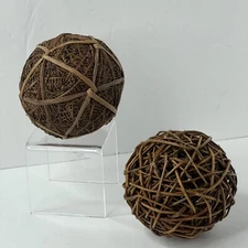 2 Vtg ~Twig Wicker Sphere Decorative Ball Bowl Filler ~4" Natural Sturdy