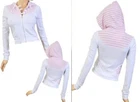 White Pink Stripe Star Long Sleeve Zip & Toggle Front Hooded Hoodie