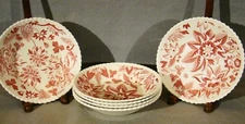 Antique Copeland Spode Red Transfer Flowers Pattern Fruit Bowls 5 1/2" 1925-1926