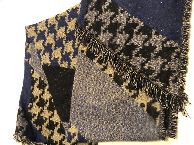 Schal Plaid-Winterschal 220 cm lang Blau/Schwarz Halstuch Stola