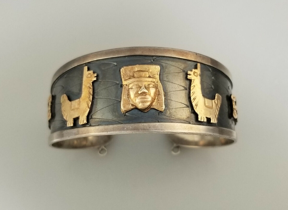 VINTAGE 18K GOLD & STERLING SILVER 925 PERU PERUVIAN VINTAGE 18K GOLD & STERLING SILVER 925 PERU PERUVIAN