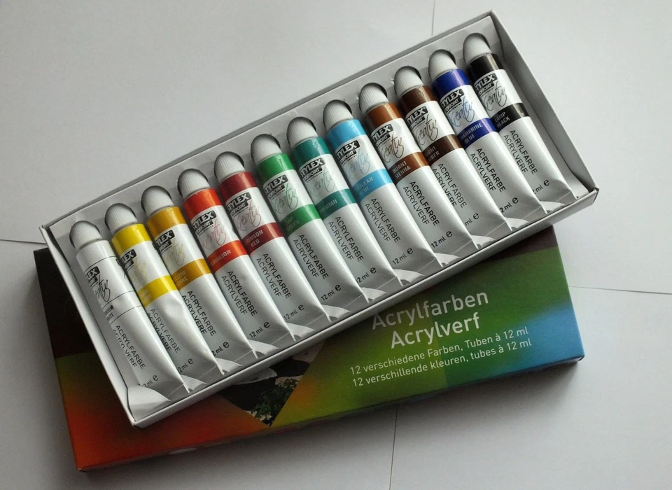 12x 12 ml Tuben Acryl Farben für Pinselmalerei Malerei One Stroke Nailart - Bild 1 von 1