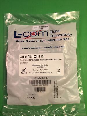 L-COM CRMN9MF-5 REVERSIBLE HARDWARE MOLDED D-SUB CABLE DB9 MALE/FEMALE 5.0 FEET