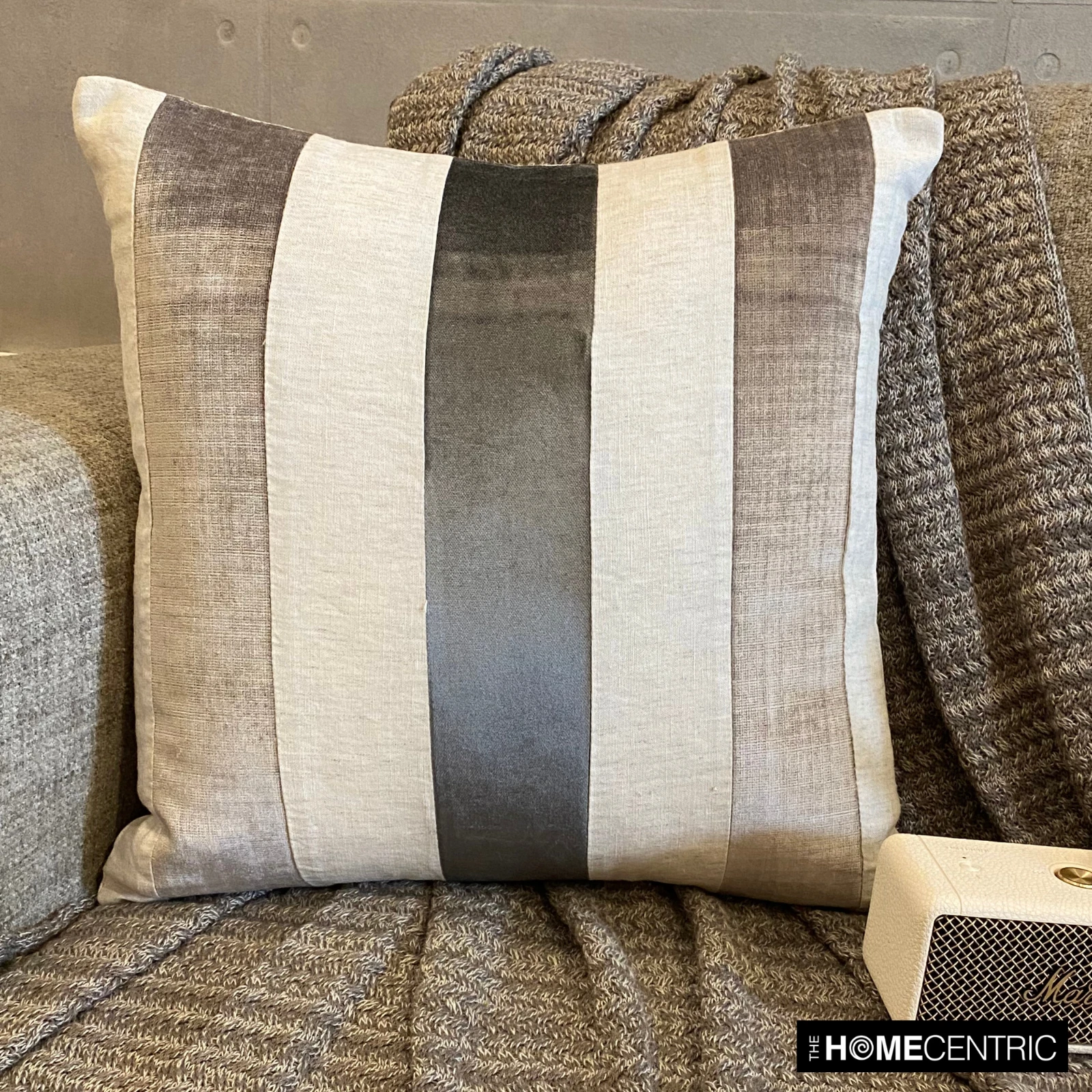 Throw Pillow Cover Grey 16"x16", Room Decor velvet Patchwork - Velvet Band Grey