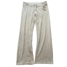 Juicy Couture Women's Cream Velour Flared Track Pant Rhinestones Logo Y2K Size L